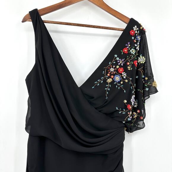 Mac Duggal Faux Wrap Multi Colored Beaded Floral Ruched Gown G1690 Sz 8 NWT - Picture 5 of 13